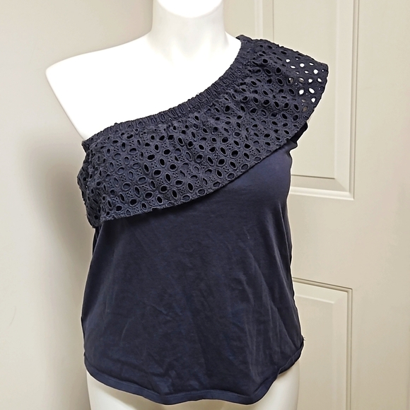 LOFT One Shoulder Eyelet Ruffle Blouse - Picture 1 of 6